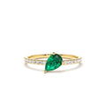 Slanted Pear Shape Emerald Ring with Pave Diamonds in 14K Gold — view 1