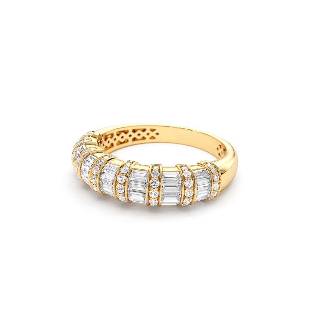 Dome Baguette Diamond Women's Anniversary Ring in 14K Gold — view 2