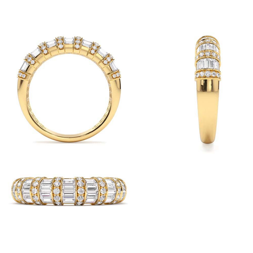 Dome Baguette Diamond Women's Anniversary Ring in 14K Gold — view 3