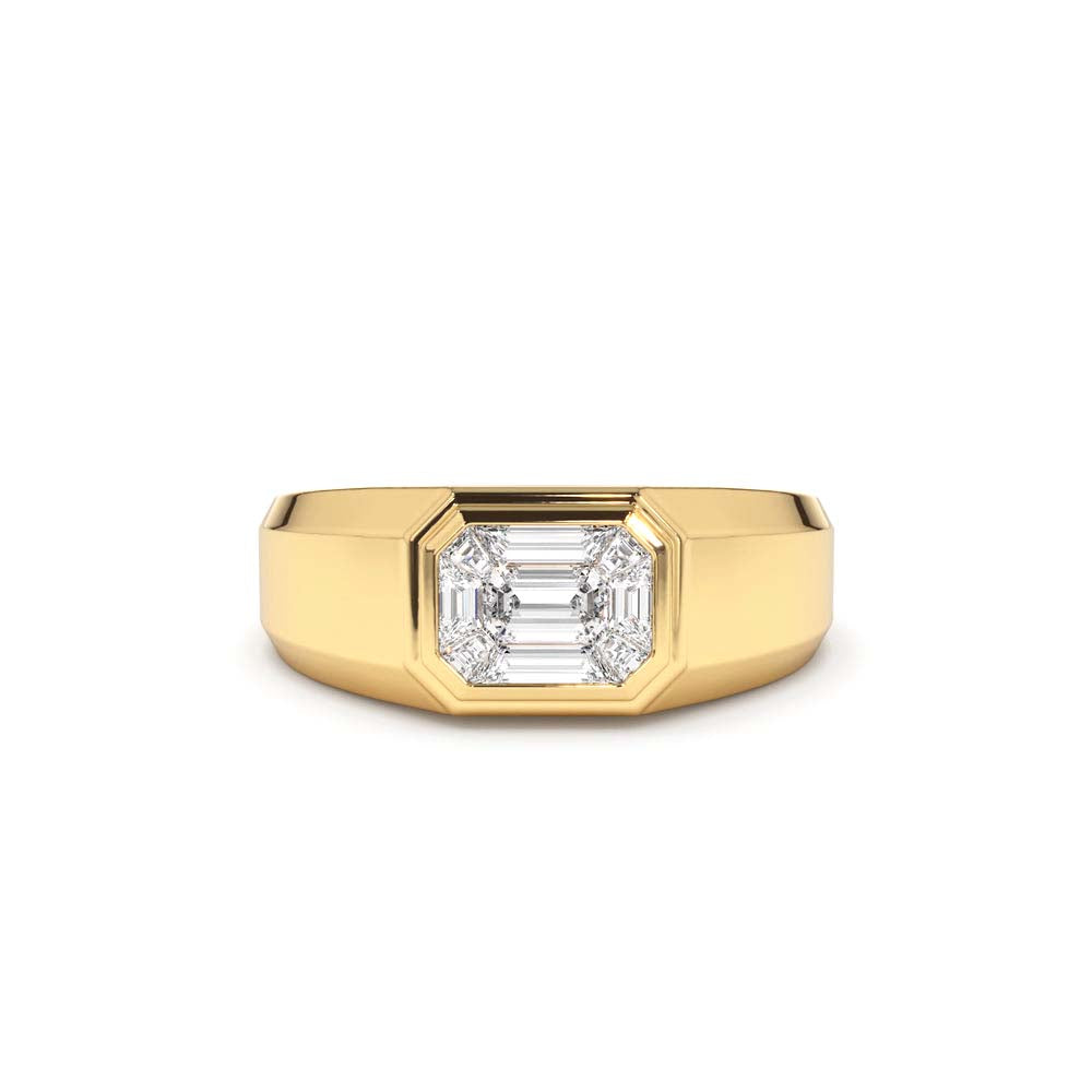 Emerald Cut Illusion Mosaic Solitaire Pinky Ring in 14K Gold — view 1