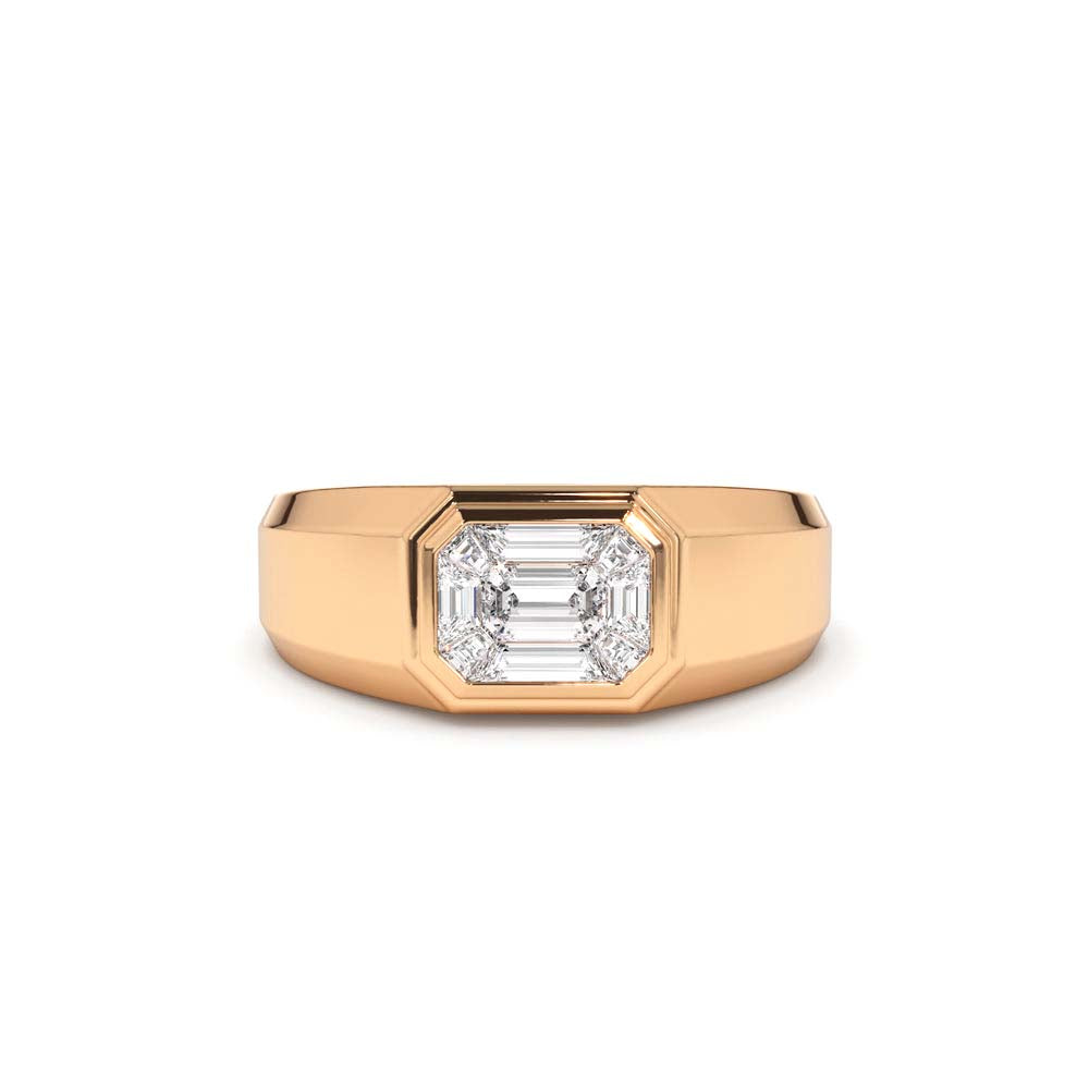 Emerald Cut Illusion Mosaic Solitaire Pinky Ring in 14K Gold — view 5
