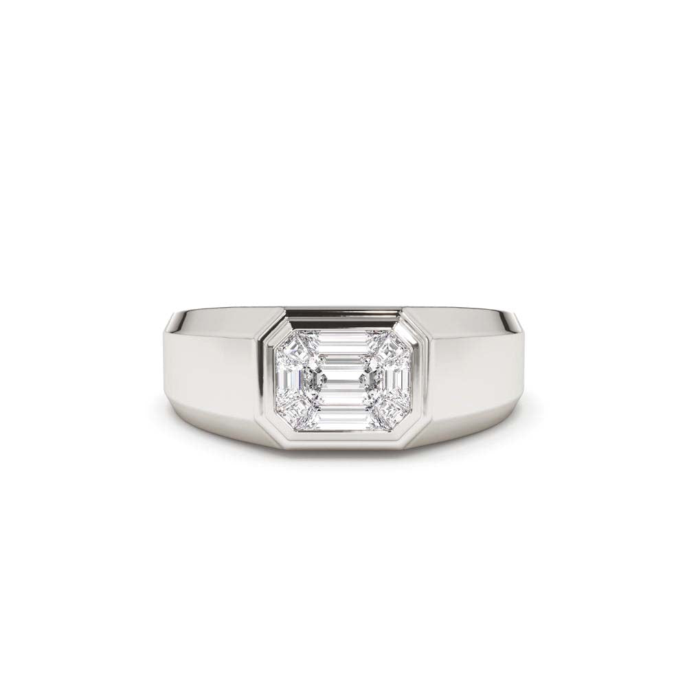 Emerald Cut Illusion Mosaic Solitaire Pinky Ring in 14K Gold — view 4