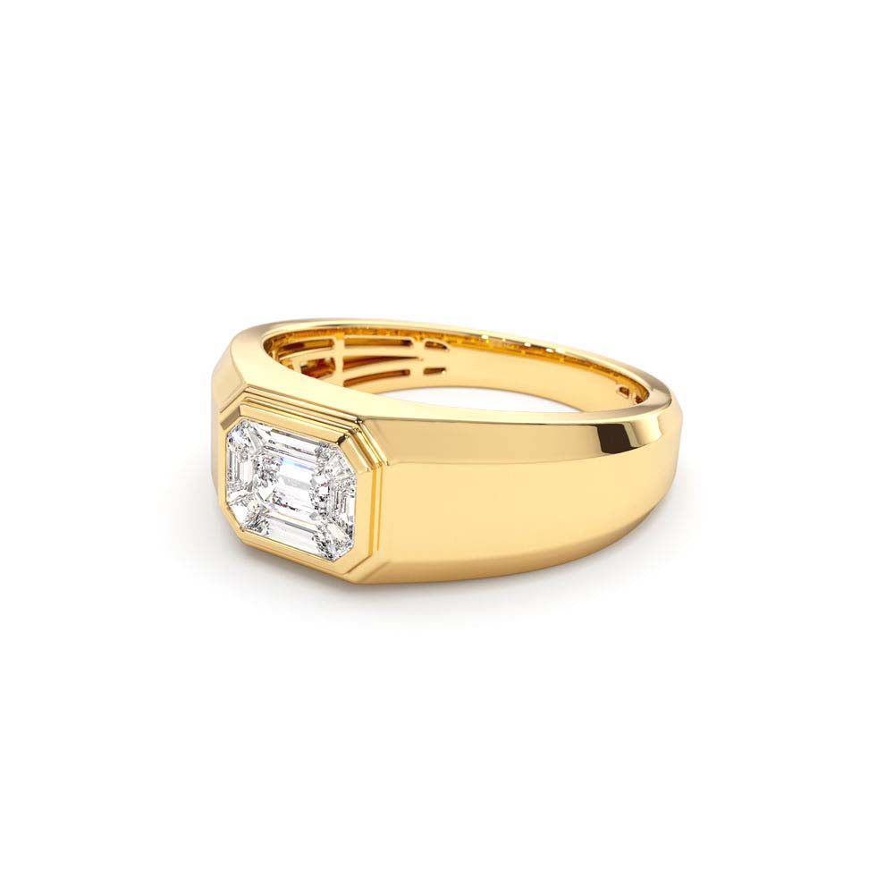 Emerald Cut Illusion Mosaic Solitaire Pinky Ring in 14K Gold — view 2