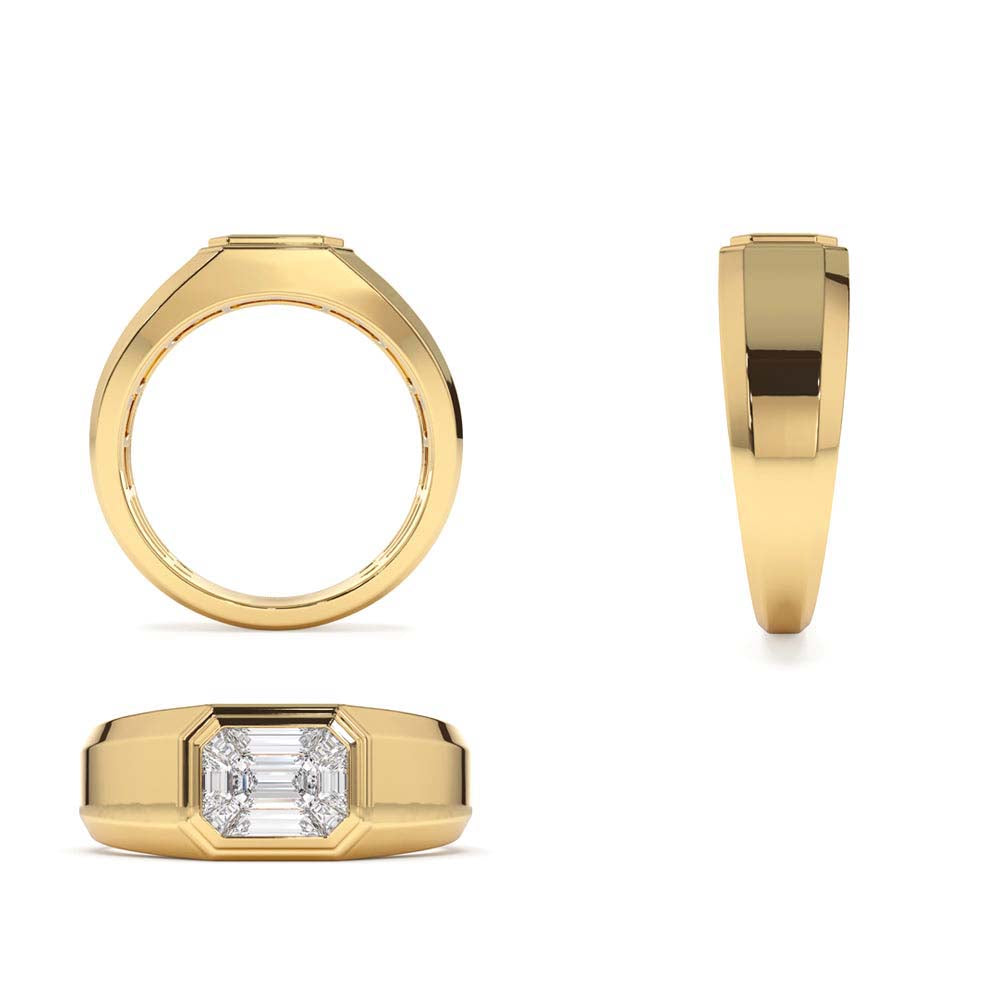 Emerald Cut Illusion Mosaic Solitaire Pinky Ring in 14K Gold — view 3