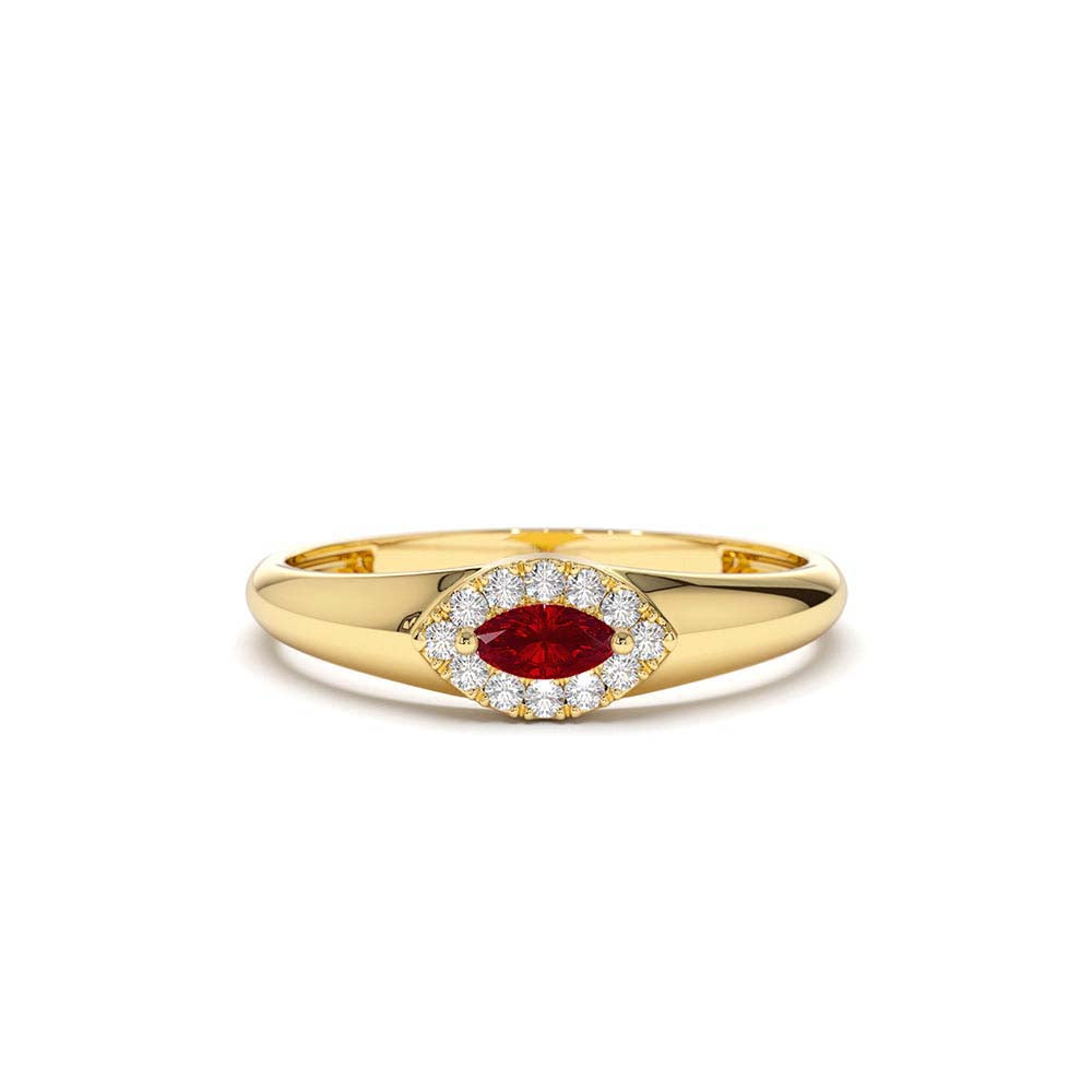 Marquise Ruby Ring in Halo Setting in 14K Gold — view 1