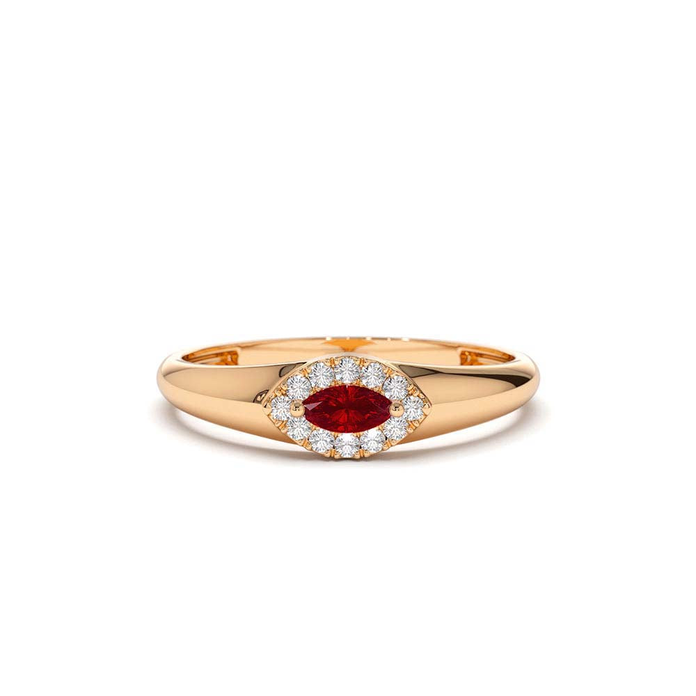 Marquise Ruby Ring in Halo Setting in 14K Gold — view 3