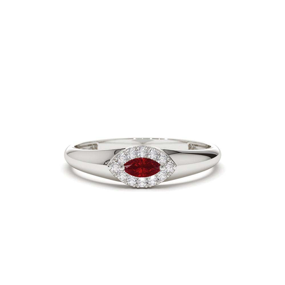 Marquise Ruby Ring in Halo Setting in 14K Gold — view 2