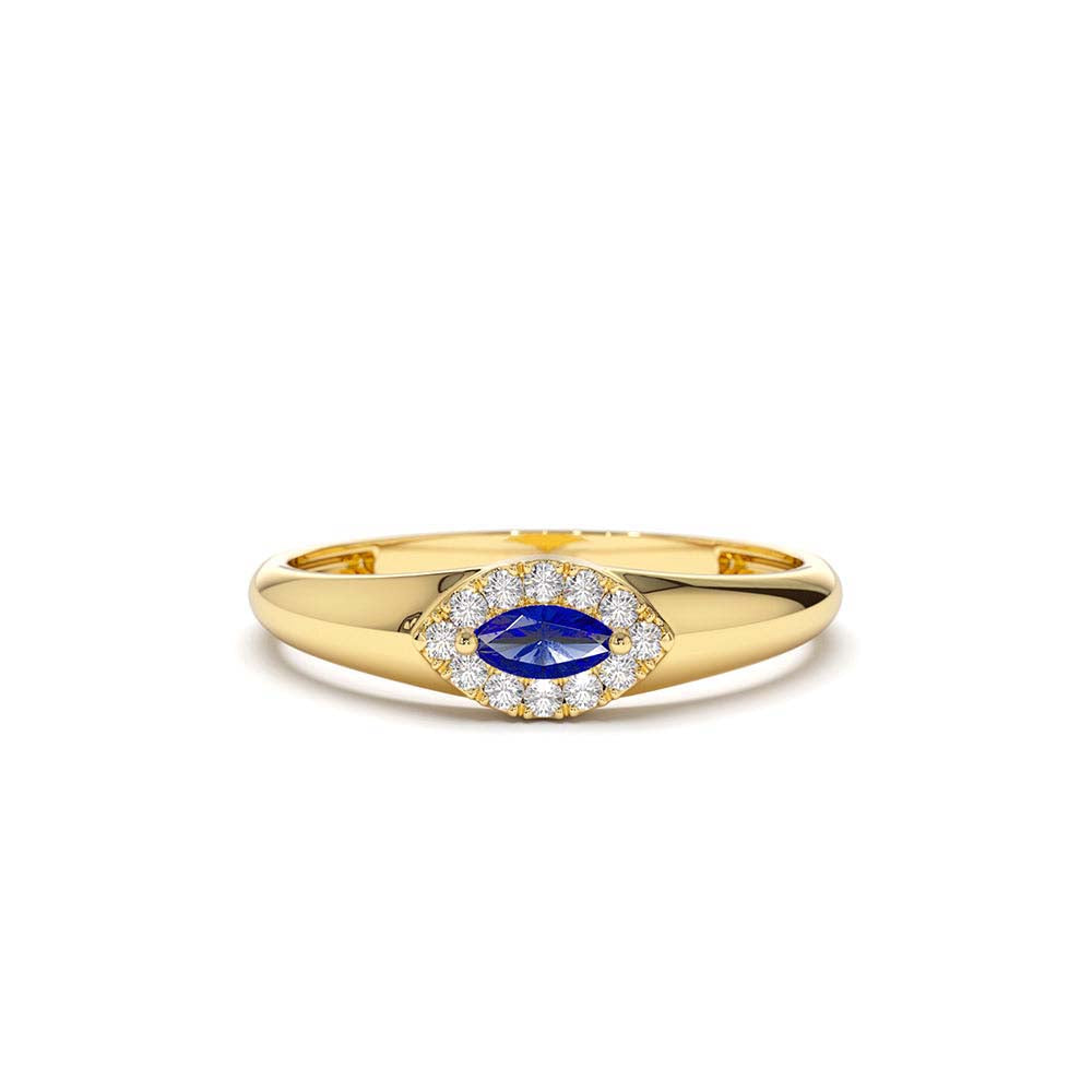 Marquise Sapphire Ring in Halo Setting in 14K Gold — view 1