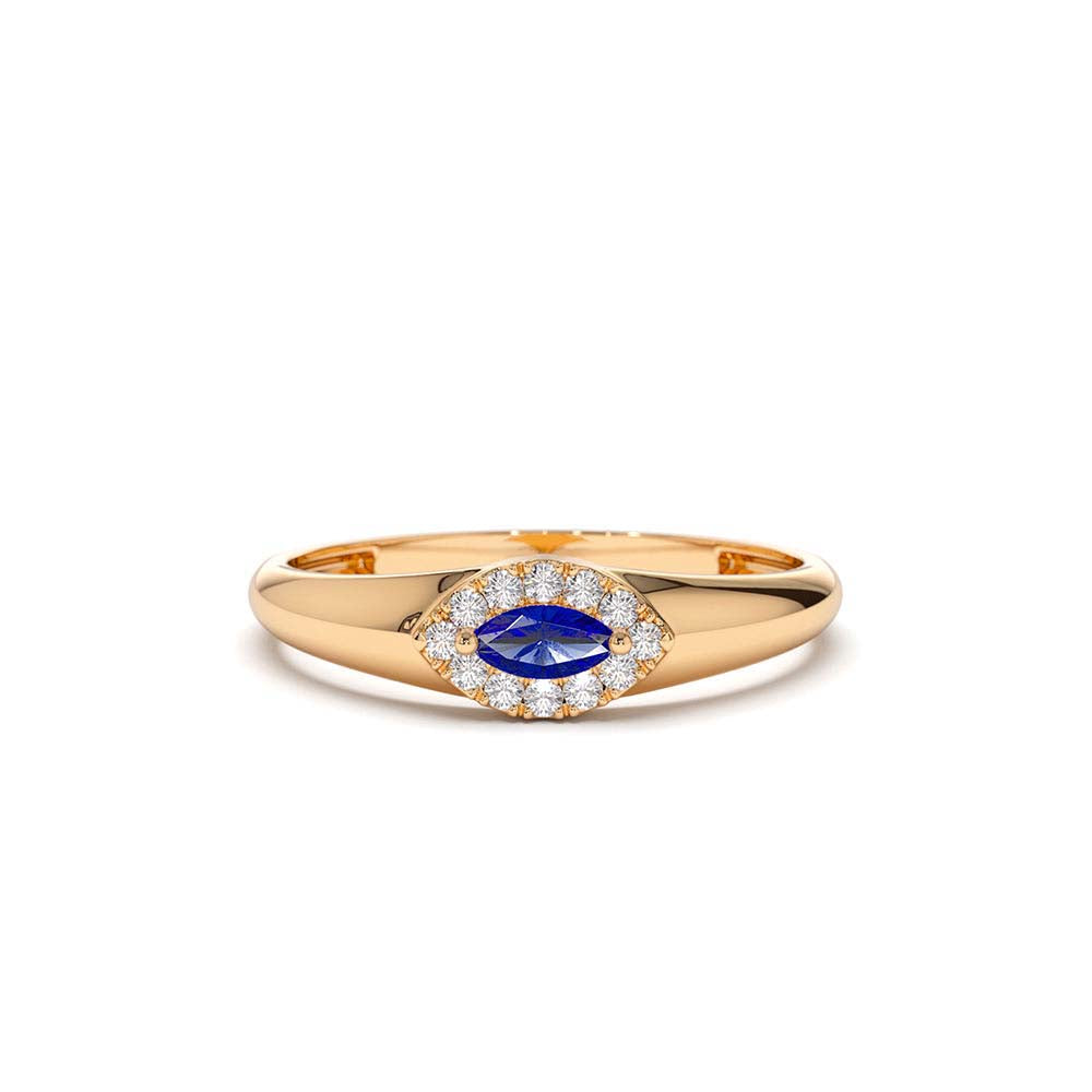 Marquise Sapphire Ring in Halo Setting in 14K Gold — view 5