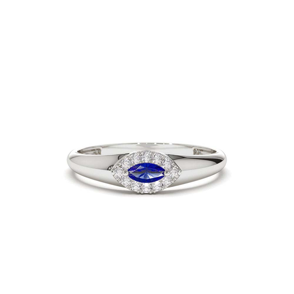 Marquise Sapphire Ring in Halo Setting in 14K Gold — view 4