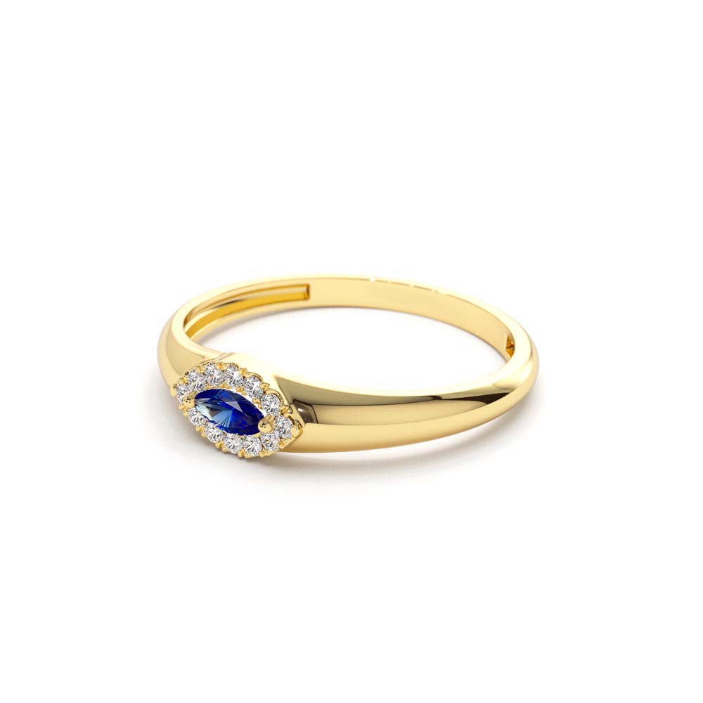 Marquise Sapphire Ring in Halo Setting in 14K Gold — view 2