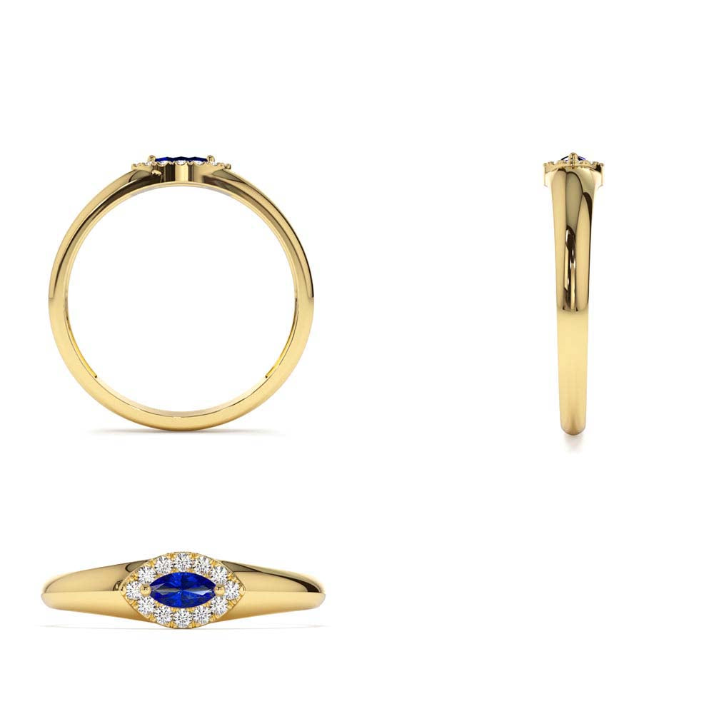 Marquise Sapphire Ring in Halo Setting in 14K Gold — view 3