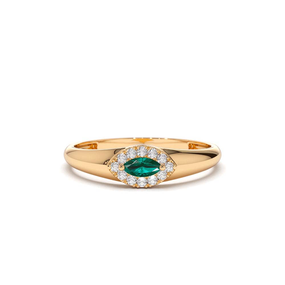 Marquise Emerald Ring in Halo Setting in 14K Gold — view 3