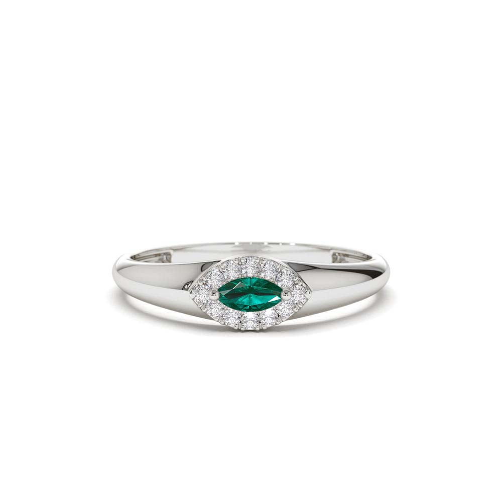 Marquise Emerald Ring in Halo Setting in 14K Gold — view 2
