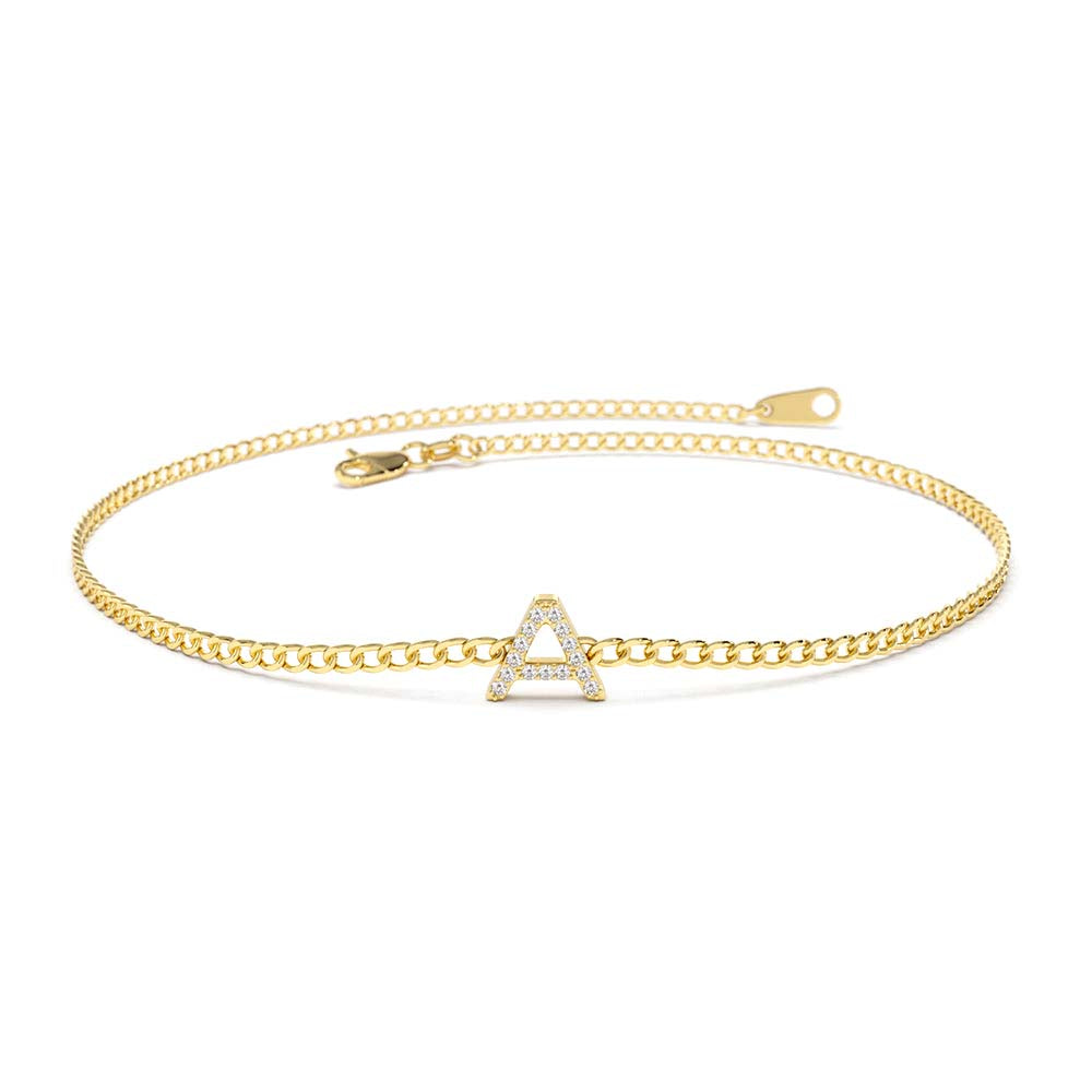 Diamond Initial Curb Bracelet in 14K Gold — view 1