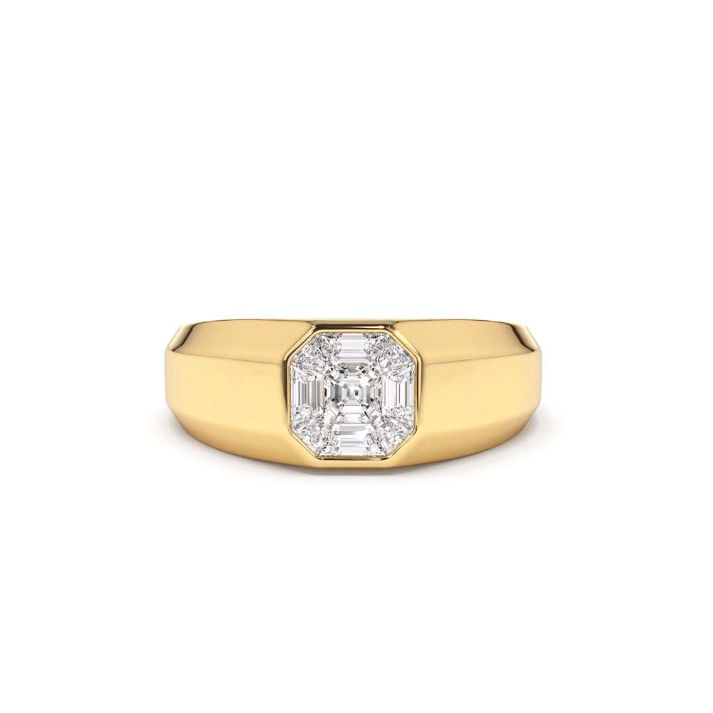 Asscher Cut Illusion Mosaic Solitaire Pinky Ring in 14K Gold — view 1