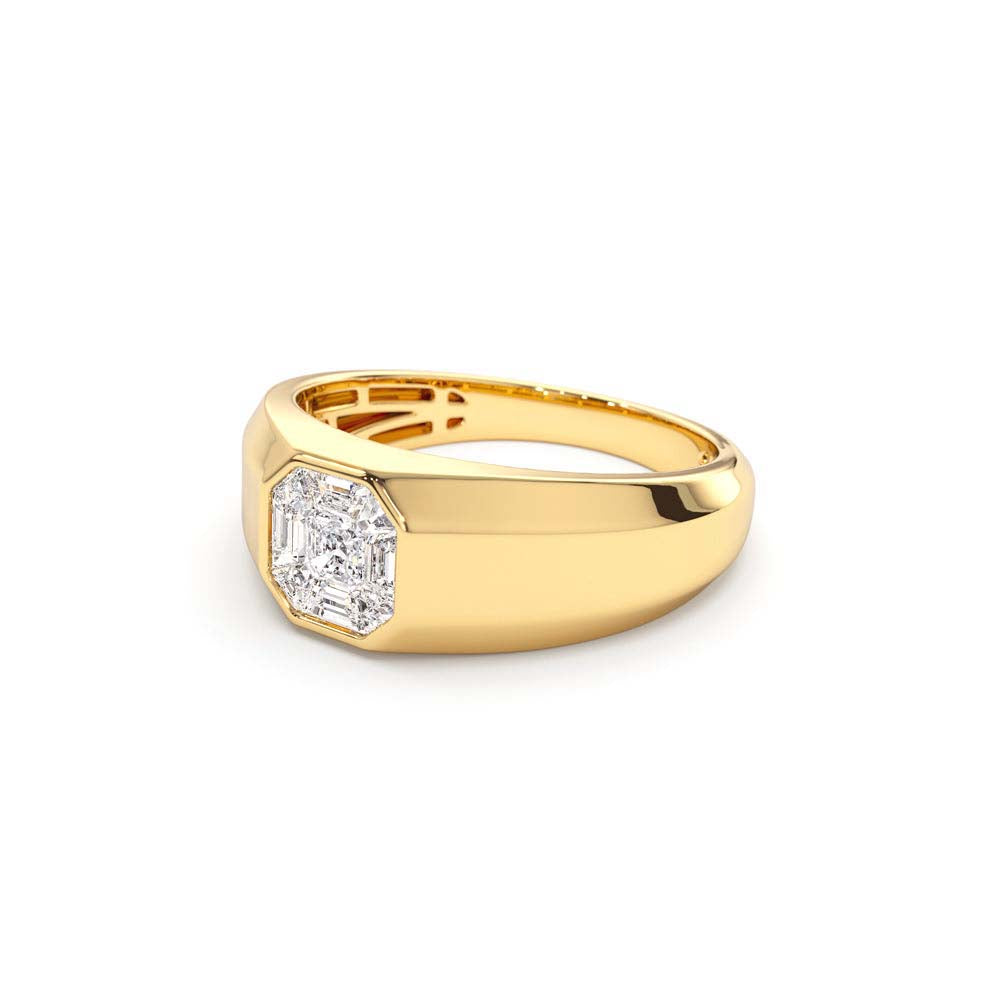 Asscher Cut Illusion Mosaic Solitaire Pinky Ring in 14K Gold — view 2