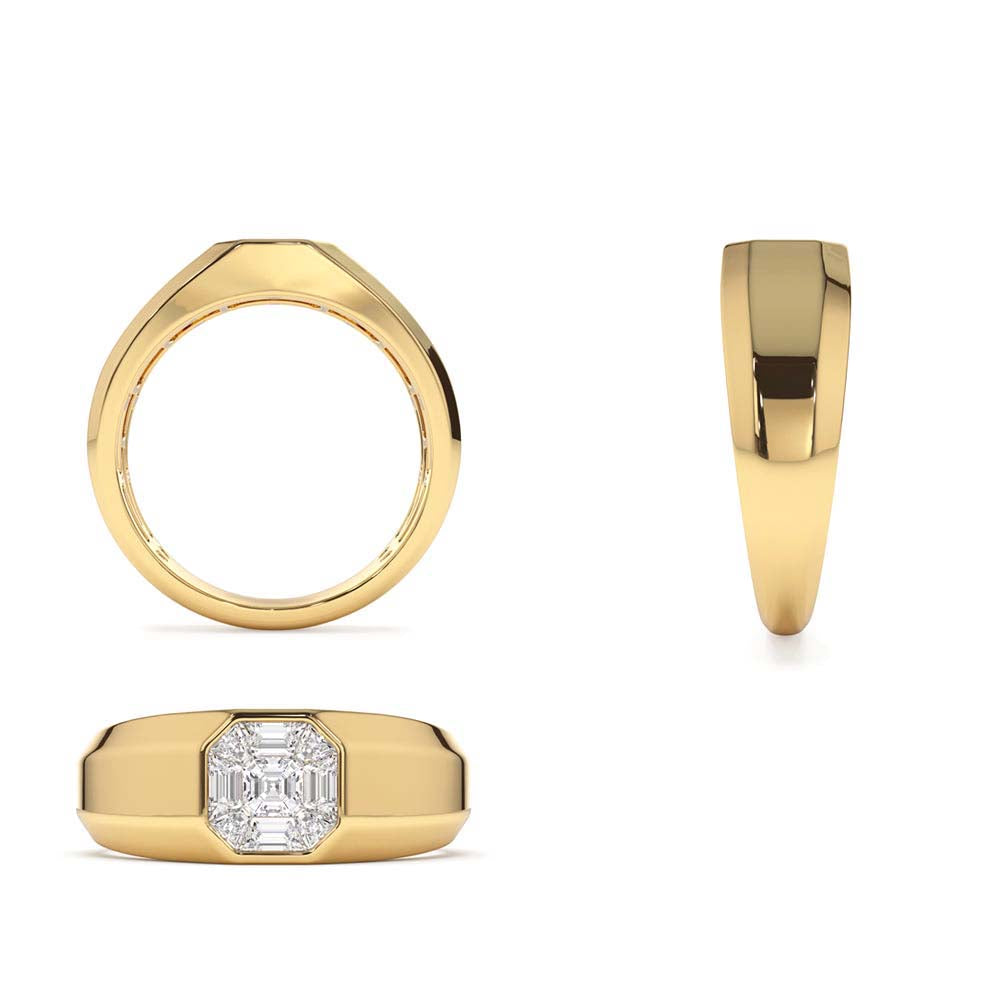 Asscher Cut Illusion Mosaic Solitaire Pinky Ring in 14K Gold — view 3