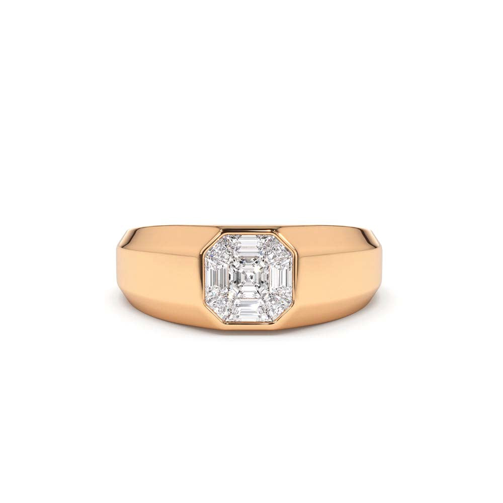 Asscher Cut Illusion Mosaic Solitaire Pinky Ring in 14K Gold — view 5