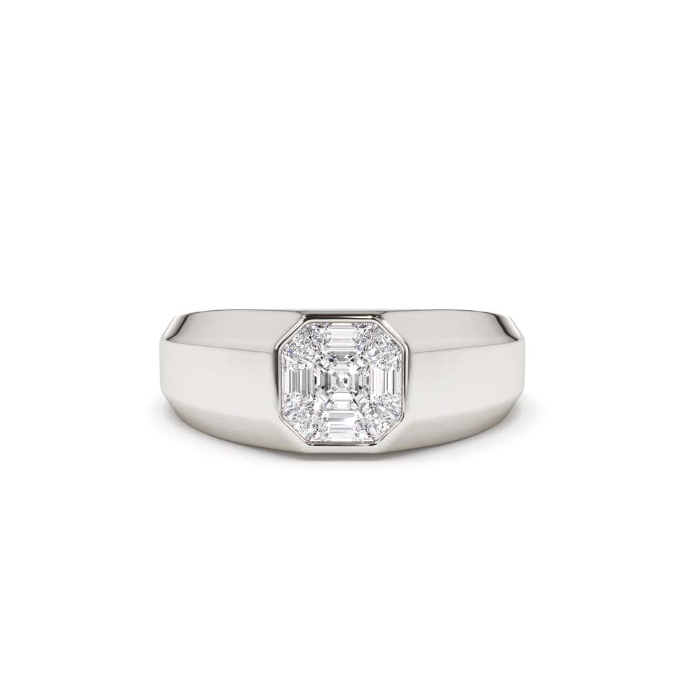 Asscher Cut Illusion Mosaic Solitaire Pinky Ring in 14K Gold — view 4