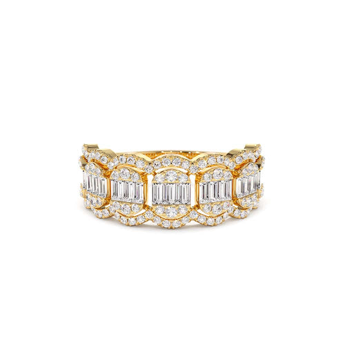 Baguette Diamond Ring in Halo Setting in 14K Gold — view 1