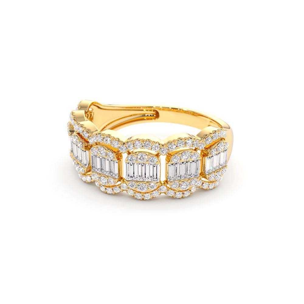 Baguette Diamond Ring in Halo Setting in 14K Gold — view 2