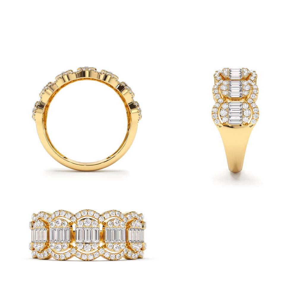 Baguette Diamond Ring in Halo Setting in 14K Gold — view 3