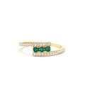 Cross Over Diamond Ring with Round Emeralds in 14K Gold — view 1