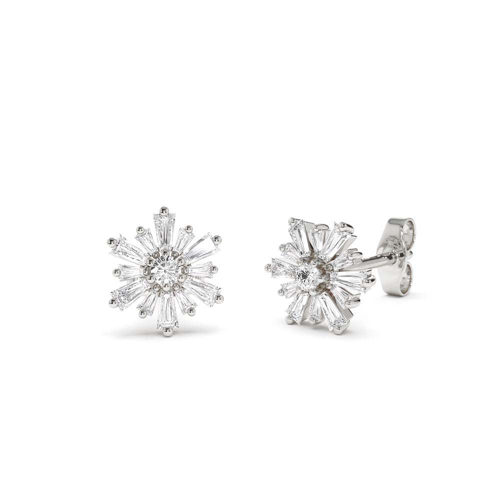 Tapered Baguette Unique Diamond Earrings in 14K Gold — view 3
