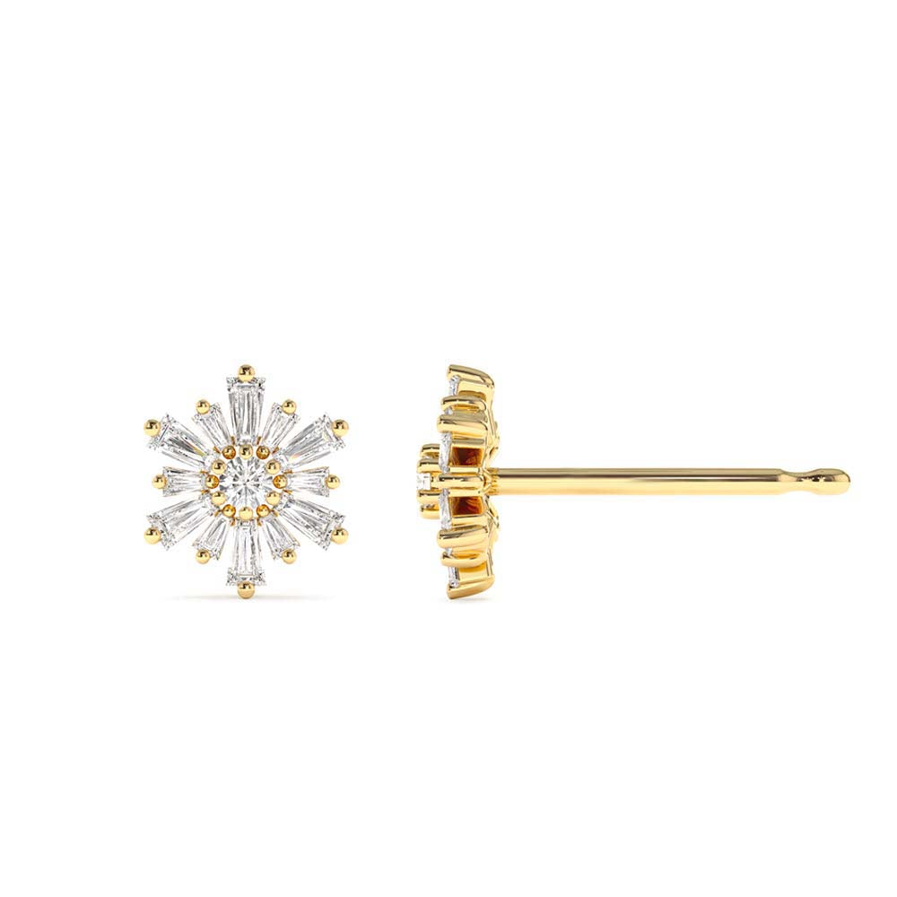 Tapered Baguette Unique Diamond Earrings in 14K Gold — view 2