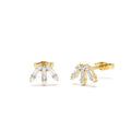 Baguette and Round Diamond Spike Studs in 14K Gold — view 1