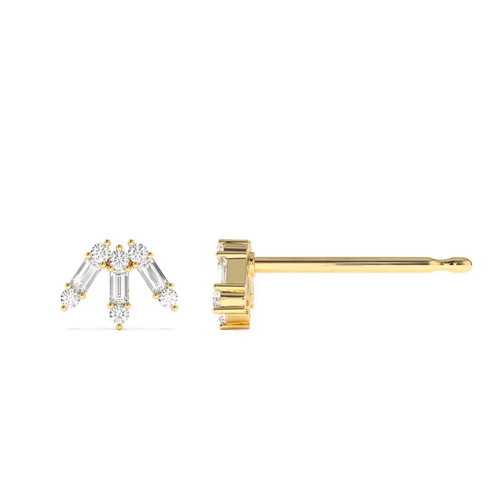 Baguette and Round Diamond Spike Studs in 14K Gold — view 2