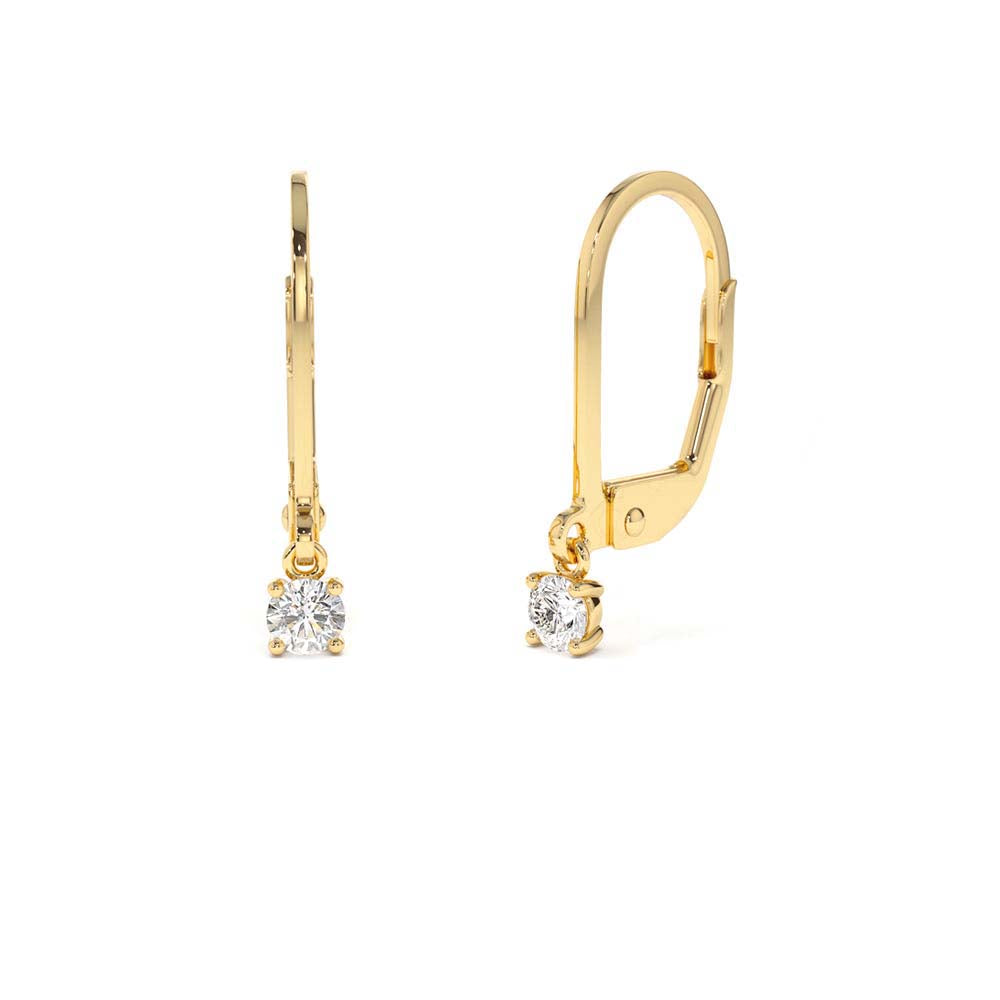 Lever Back Prong Setting Diamond Earrings in 14K Gold — view 1