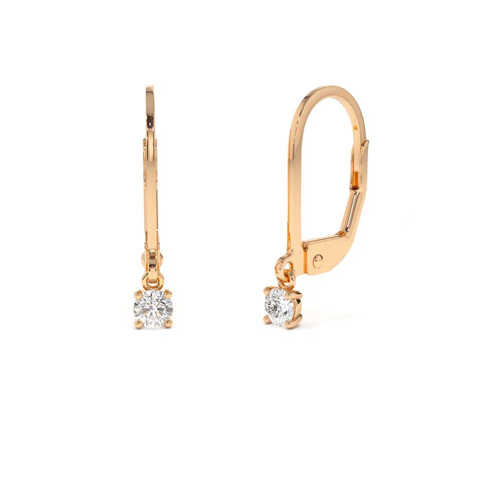 Lever Back Prong Setting Diamond Earrings in 14K Gold — view 3