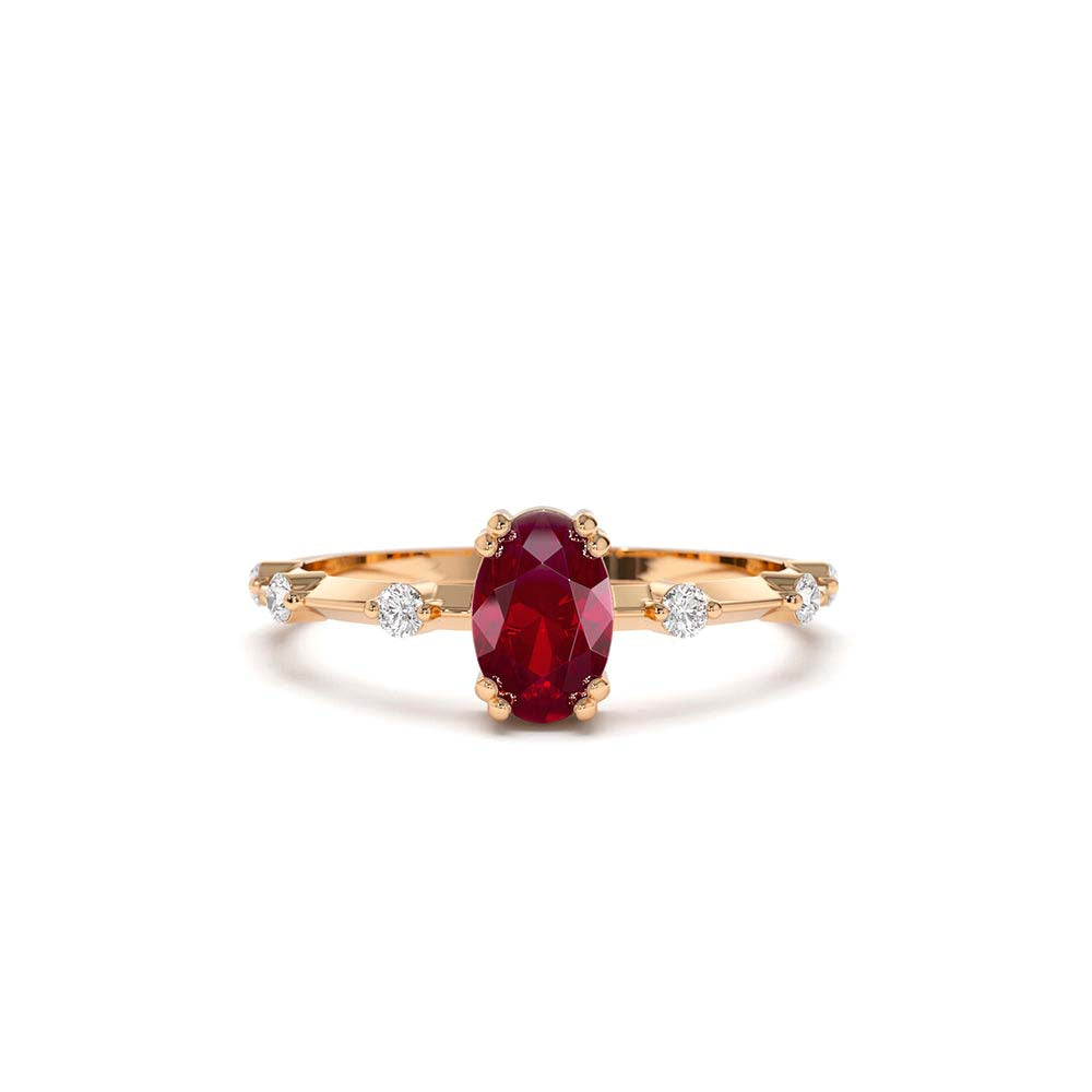 Dainty Diamond Genuine Ruby Ring in 14K Gold — view 5