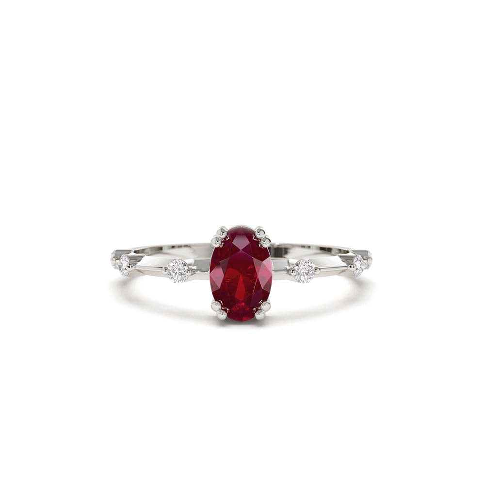 Dainty Diamond Genuine Ruby Ring in 14K Gold — view 4