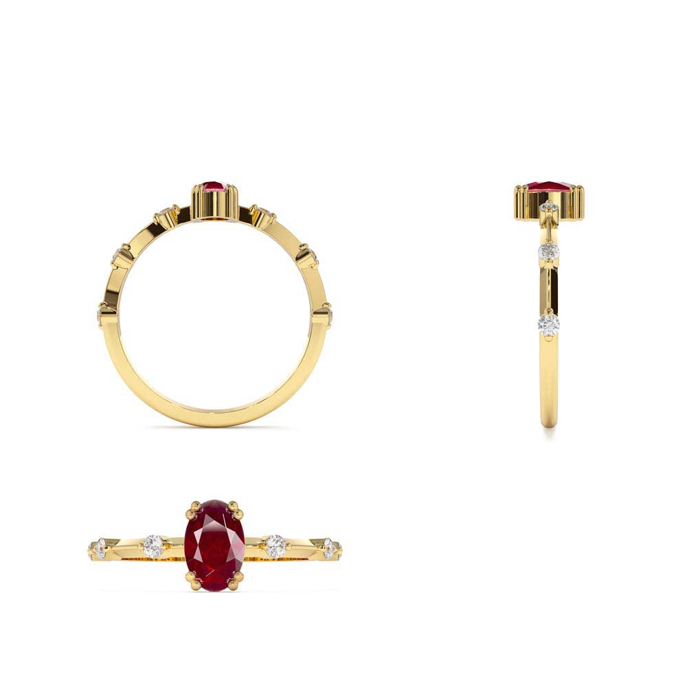 Dainty Diamond Genuine Ruby Ring in 14K Gold — view 3
