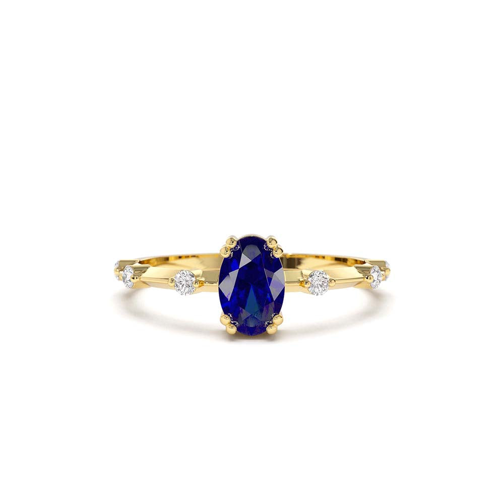 Dainty Diamond Genuine Sapphire Ring in 14K Gold — view 1