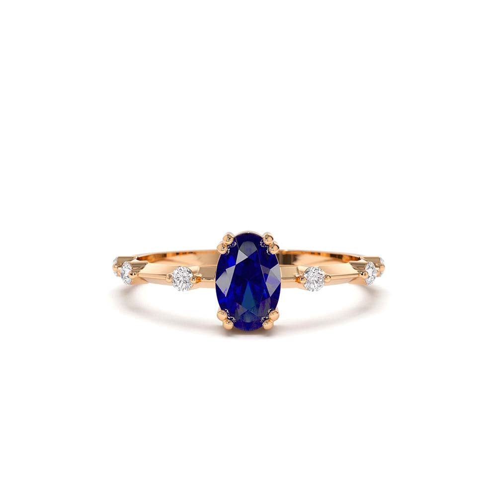 Dainty Diamond Genuine Sapphire Ring in 14K Gold — view 5