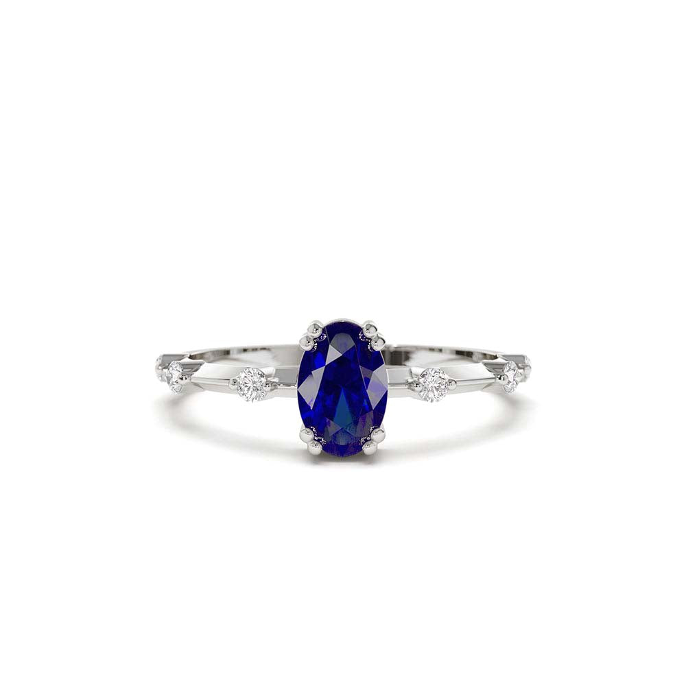 Dainty Diamond Genuine Sapphire Ring in 14K Gold — view 4
