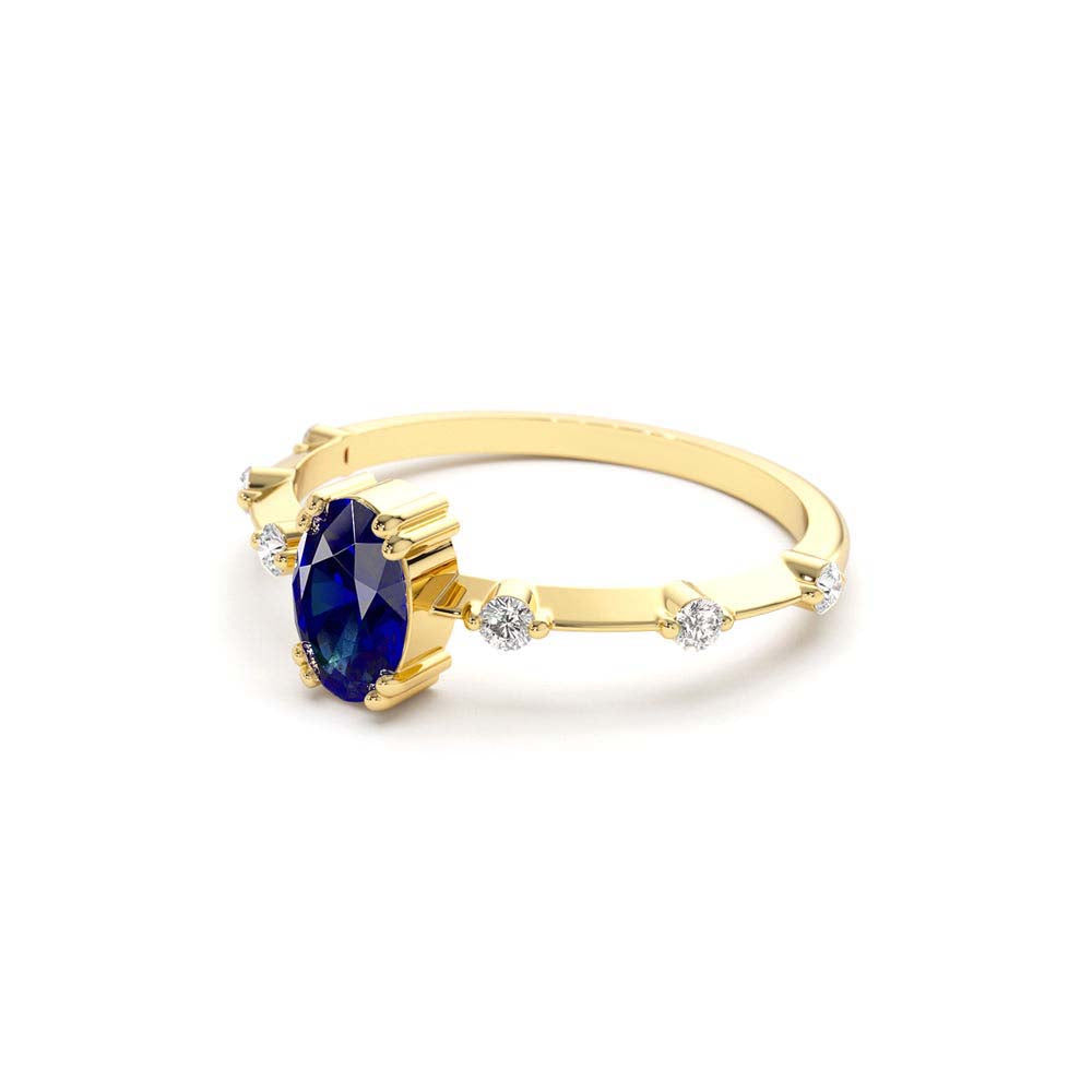Dainty Diamond Genuine Sapphire Ring in 14K Gold — view 2