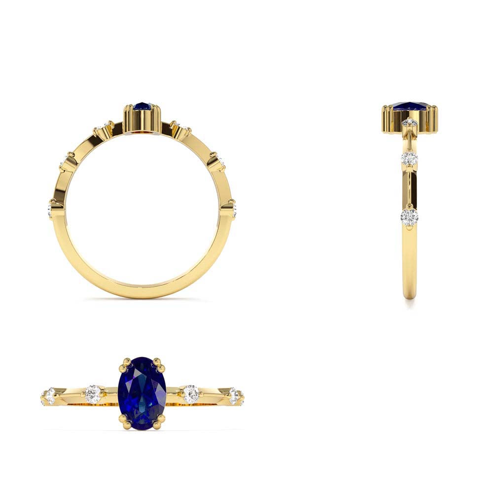 Dainty Diamond Genuine Sapphire Ring in 14K Gold — view 3