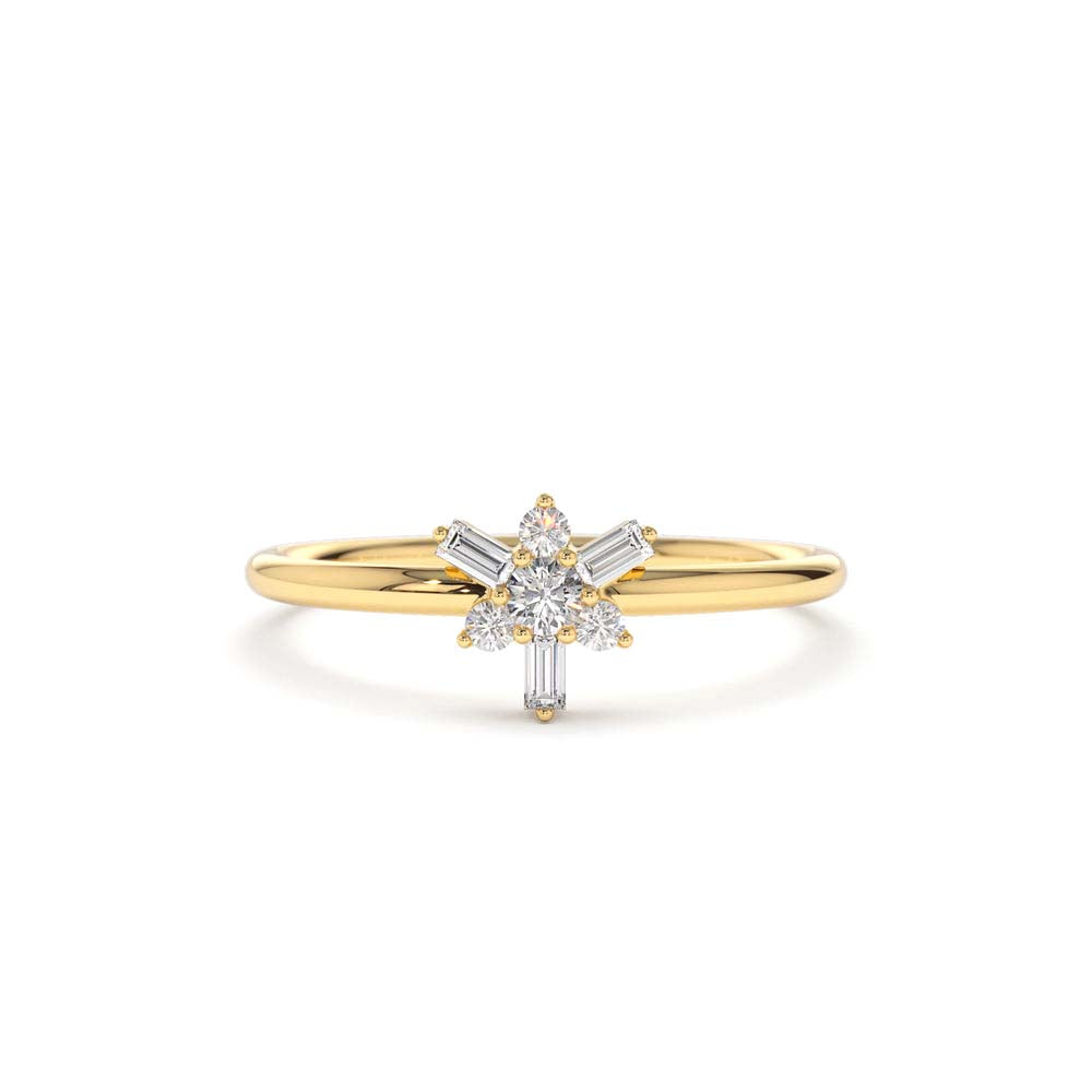 Triangle Shape Baguette & Round Diamond Stacking Ring in 14K Gold — view 1