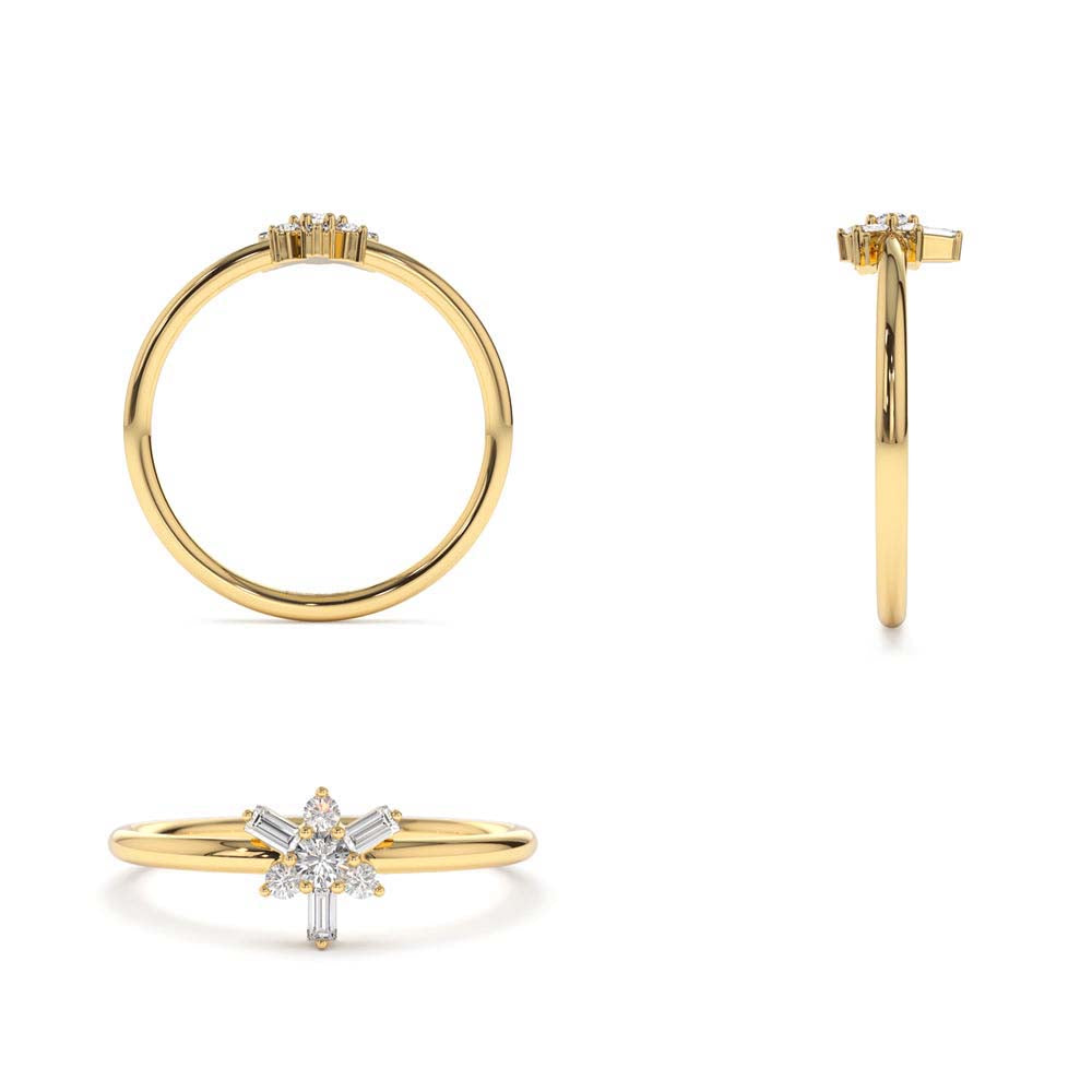 Triangle Shape Baguette & Round Diamond Stacking Ring in 14K Gold — view 3