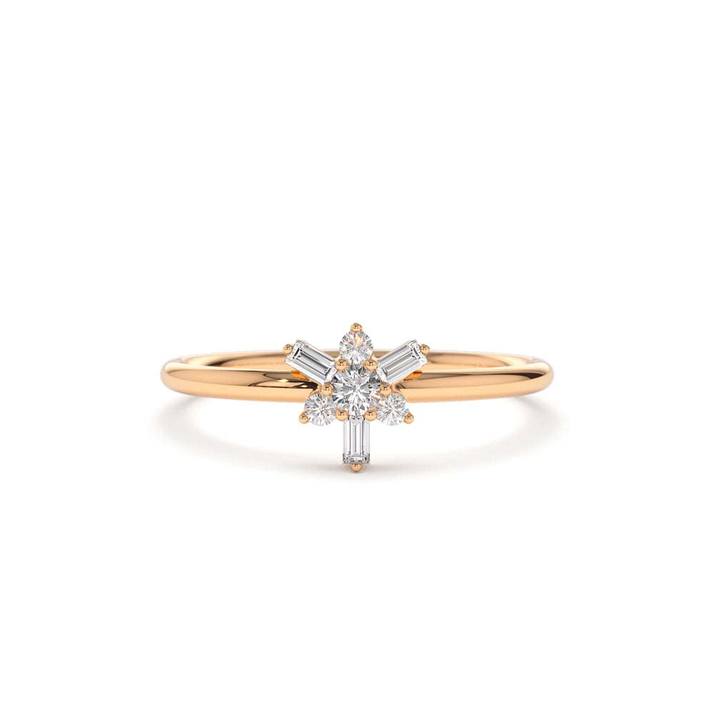 Triangle Shape Baguette & Round Diamond Stacking Ring in 14K Gold — view 5
