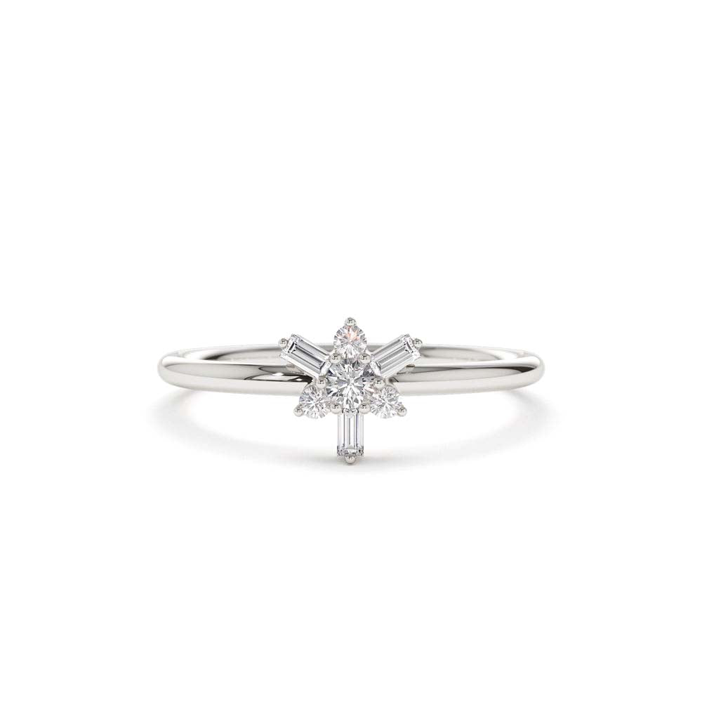 Triangle Shape Baguette & Round Diamond Stacking Ring in 14K Gold — view 4