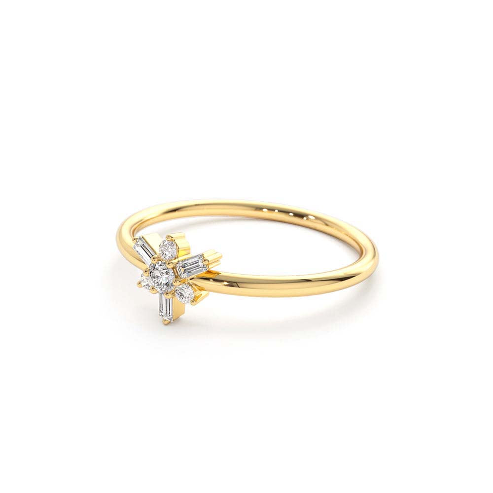 Triangle Shape Baguette & Round Diamond Stacking Ring in 14K Gold — view 2
