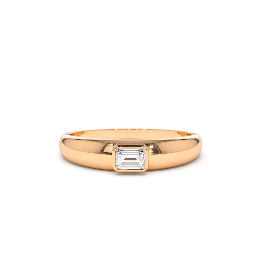 Dome Bezel Setting Emerald Cut Diamond Solitaire Ring in 14K Gold — view 5