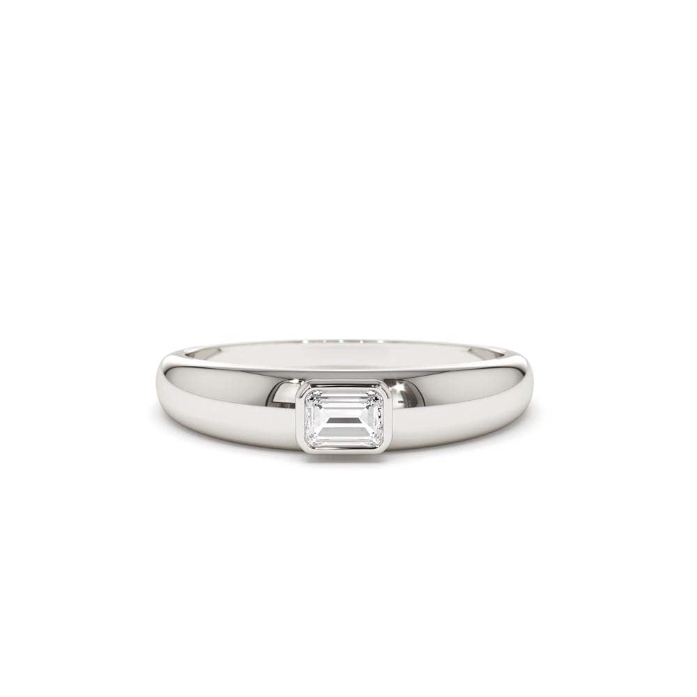 Dome Bezel Setting Emerald Cut Diamond Solitaire Ring in 14K Gold — view 4
