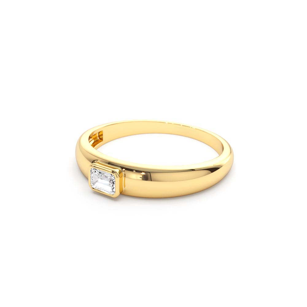 Dome Bezel Setting Emerald Cut Diamond Solitaire Ring in 14K Gold — view 2